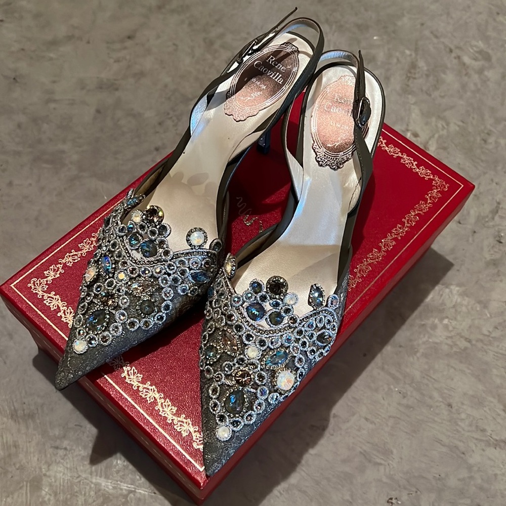 ✨RENE CAOVILLA✨ Veneziana 75 Crystal Lace Slingback Pumps - Brand New